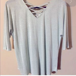 Light Green Small Umgee Flowy Top With Crisscross Straps Up Top, Front And Back